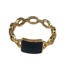 Gold Chain-Link Band Ring With Black Enamel Rectangle Accent Size 12